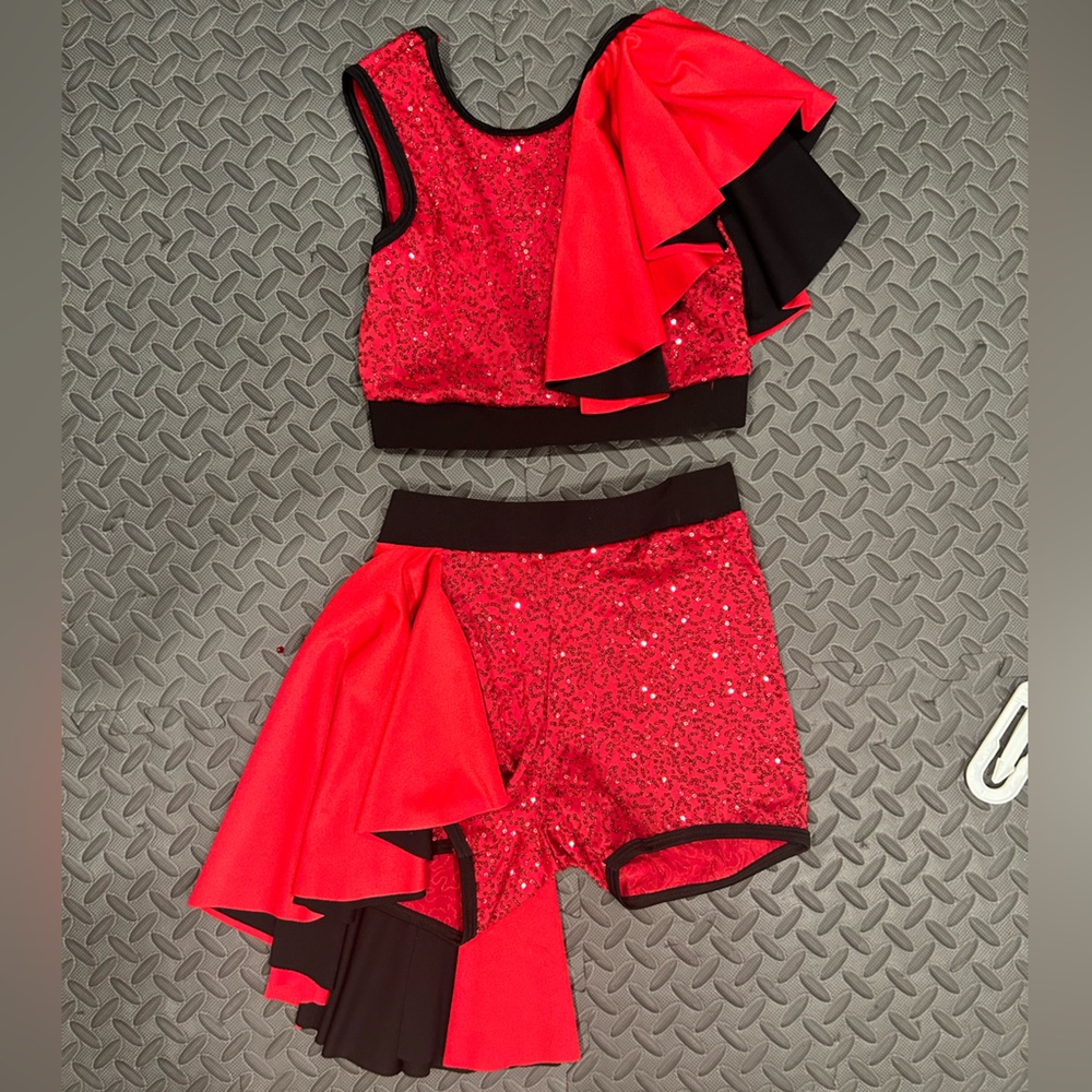 Sparkling Red & Black Two-Piece Dance Costume